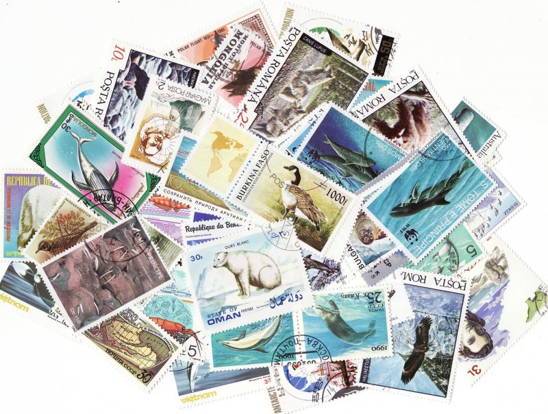  Polar Animals on Stamps, Topical Stamp Packet, 75 different stamps