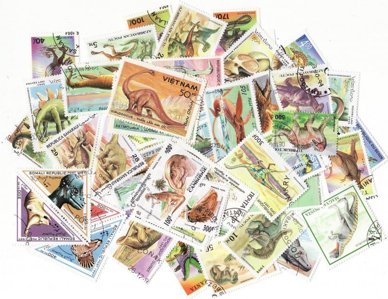 Dinosaurs on Stamps, Topical Stamp Packet, 100 different stamps