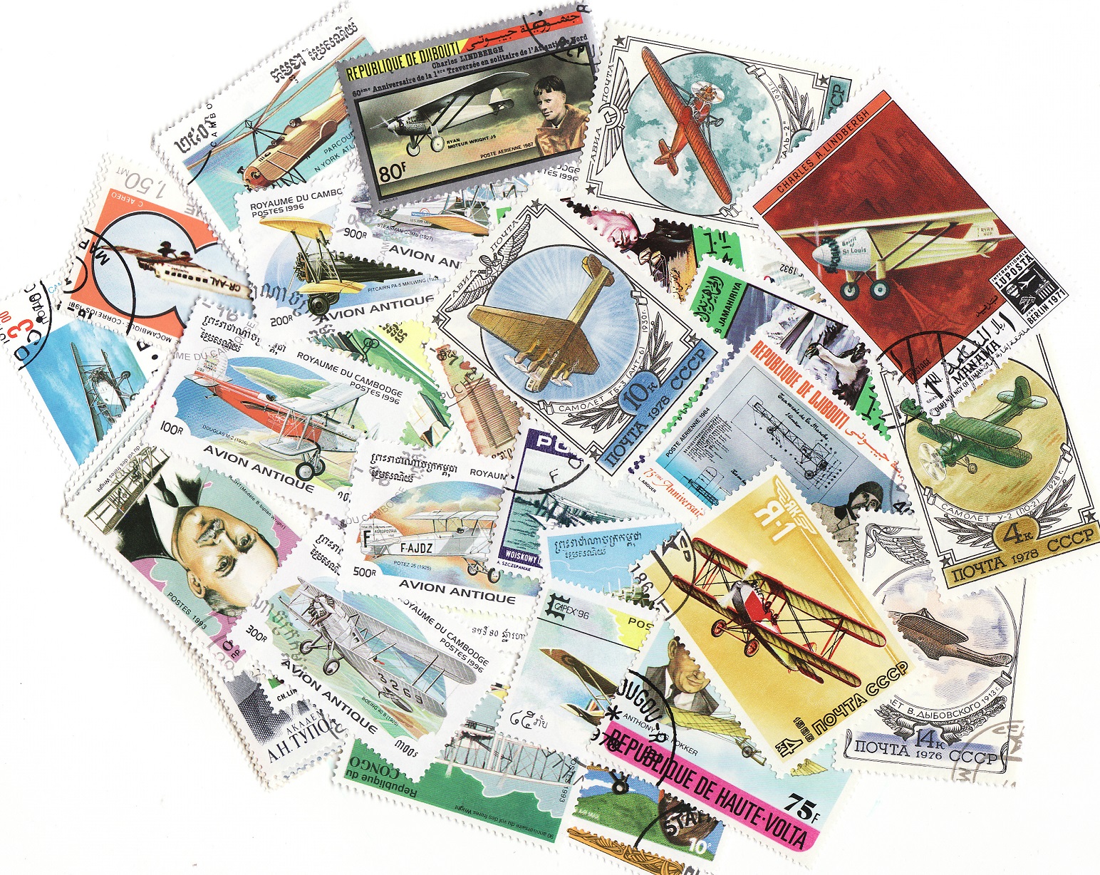  Vintage Airplanes on Stamps, Topical Stamp Packet, 100 different stamps