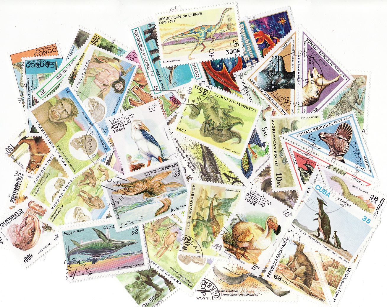 Prehistoric Animals on Stamps, Topical Stamp Packet, 100 different stamps