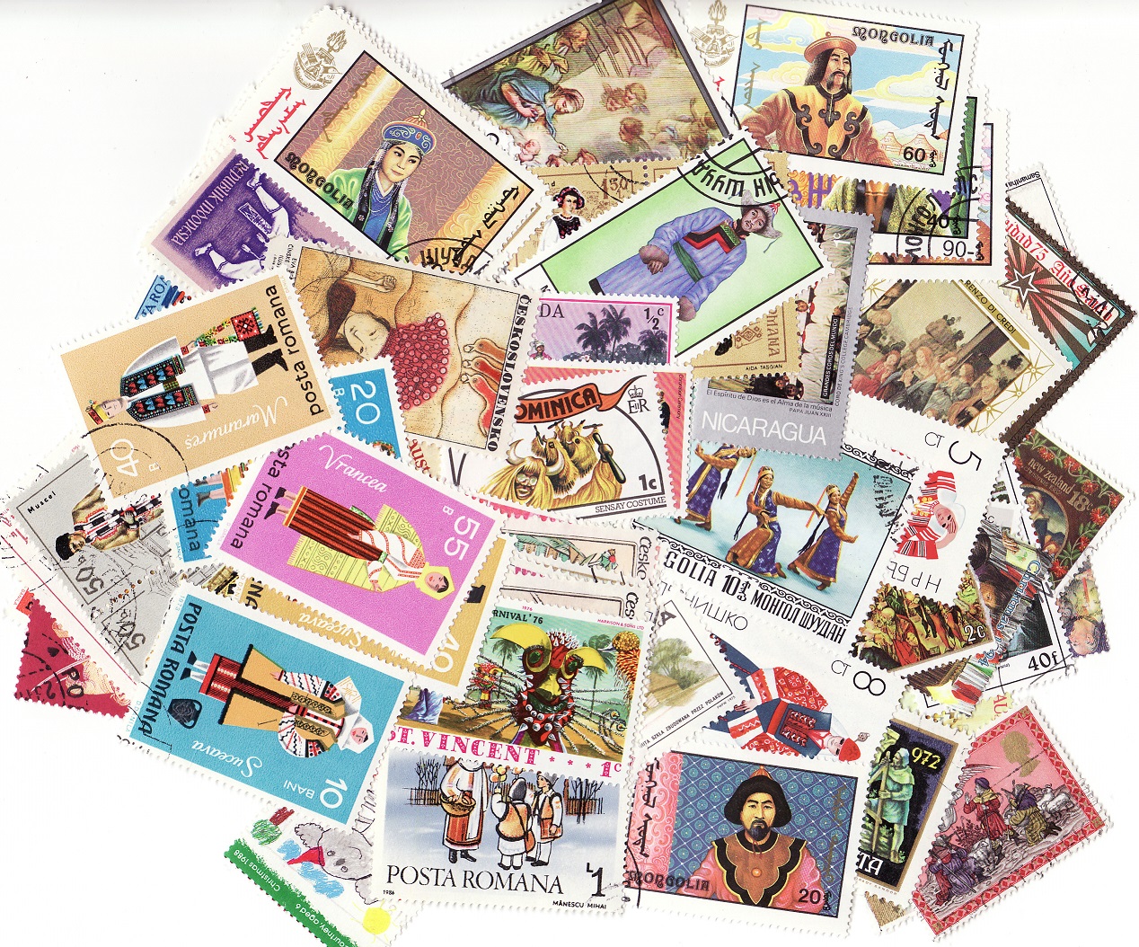 Costumes & Headdresses on Stamps, Topical Stamp Packet, 100 different stamps