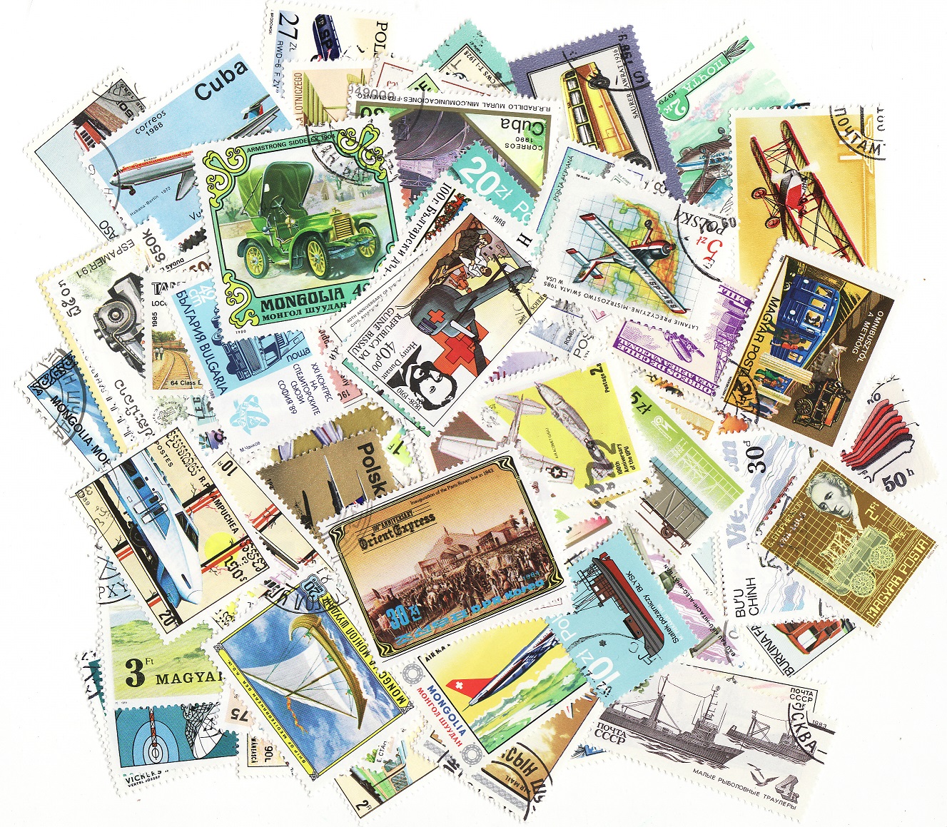 Planes, Trains & Autos on Stamps, Topical Stamp Packet, 100 different stamps