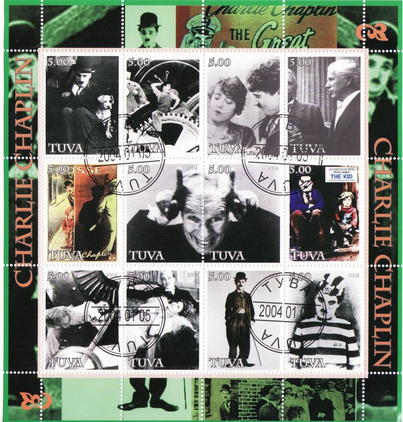 Tuva Charlie Chaplin Stamps, Series II, Sheet/12, NH