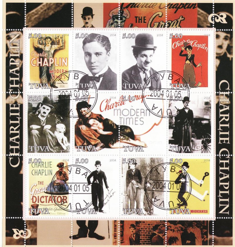 Tuva Charlie Chaplin Stamps, Series I, Sheet/12, NH