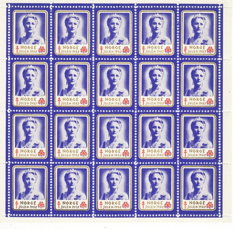 Norway 48x, 1952 Norway TB Charity Seals Booklet Pane