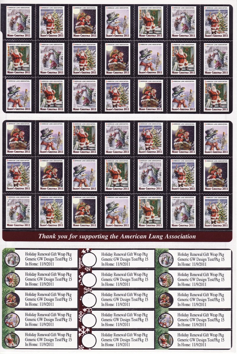 111- 1x4, 2011 U.S. National Christmas Seals & Address Labels, R12-NOVP-4-01