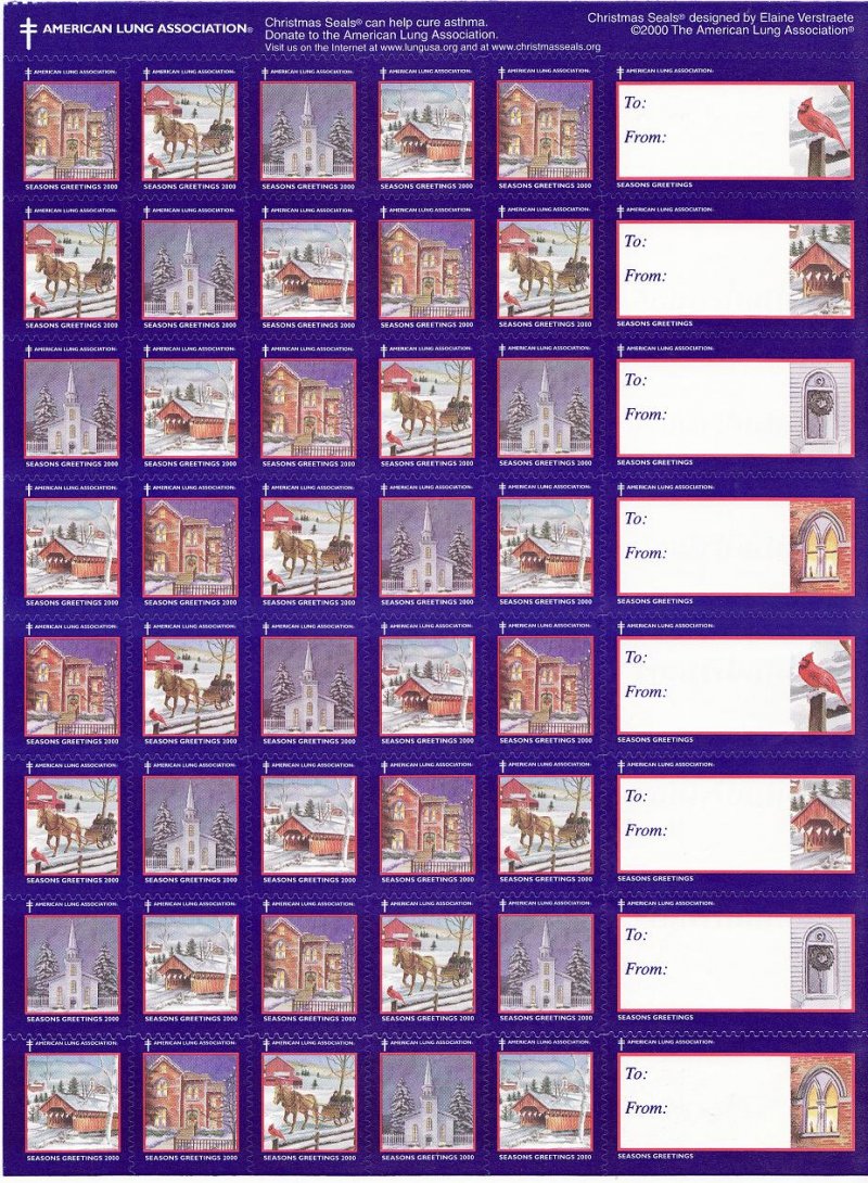  2000-2x1A, 2000 ALA National U.S. Christmas Seals Sheet 