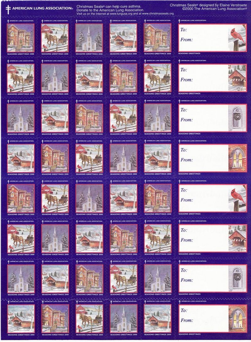  2000-2x1B, 2000 ALA National U.S. Christmas Seals Sheet  