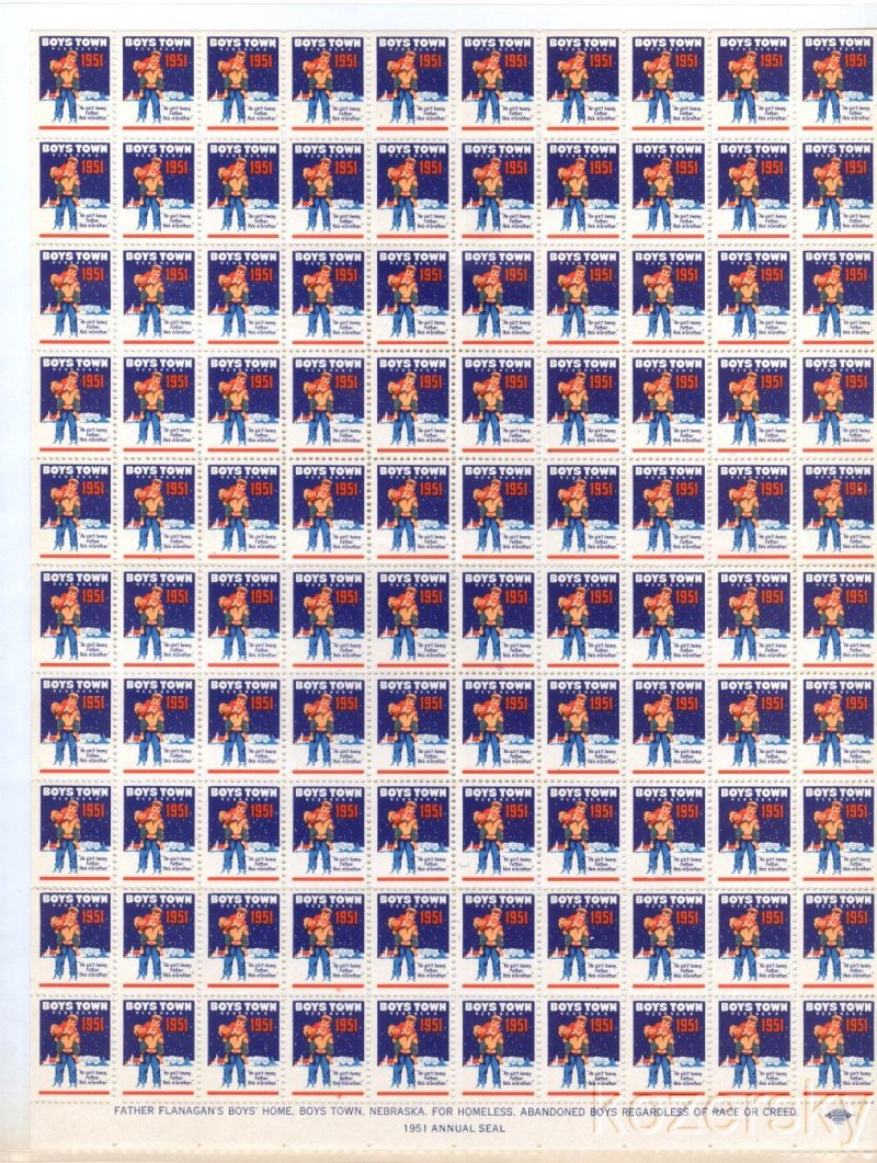 Boys Town 22. 4x, 1951 Boys Town Christmas Charity Seals Sheet
