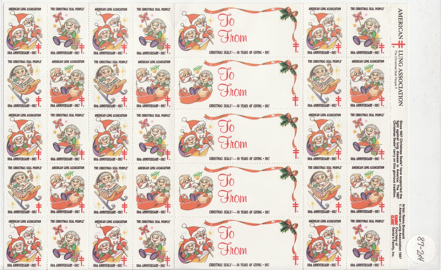 1987-2x4, 1987 U.S. Christmas Seals Sheet, pm F 