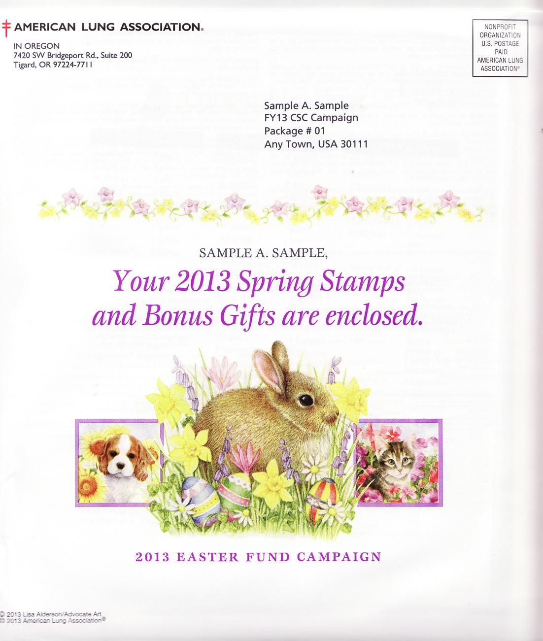  113-S1.1pac, 2013 ALA National Design US Spring Charity Seal Easter Fund Packet