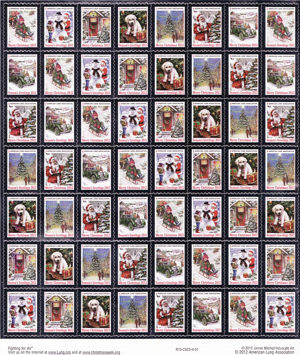 112-1x 2012 ALA National Design U.S. Christmas Seals Sheet, R13-CSCS-4-01