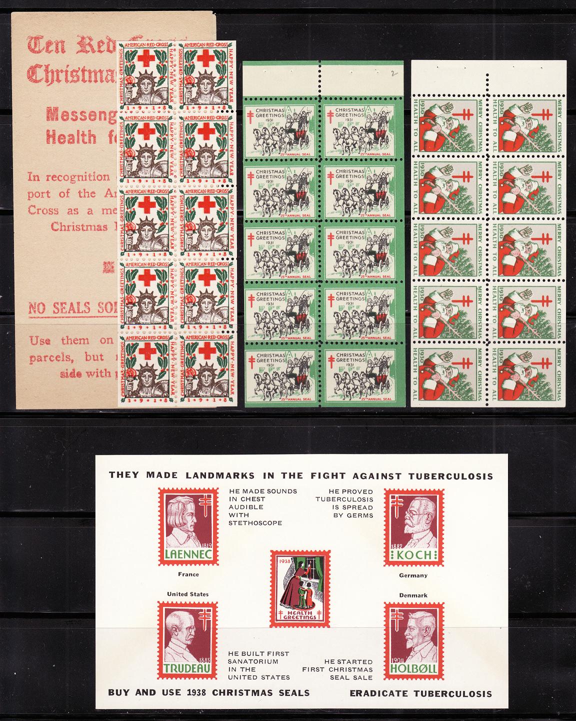 U.S. Christmas Seal Collection Portrait, Slogan Blocks, Booklet Pane