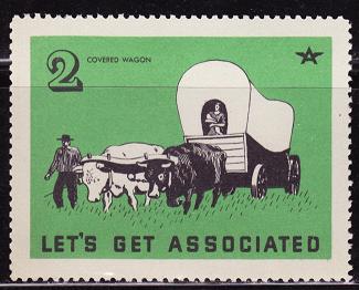 TideWater Oil Co. Lets Get Associated Poster Stamp, #2, Covered Wagon