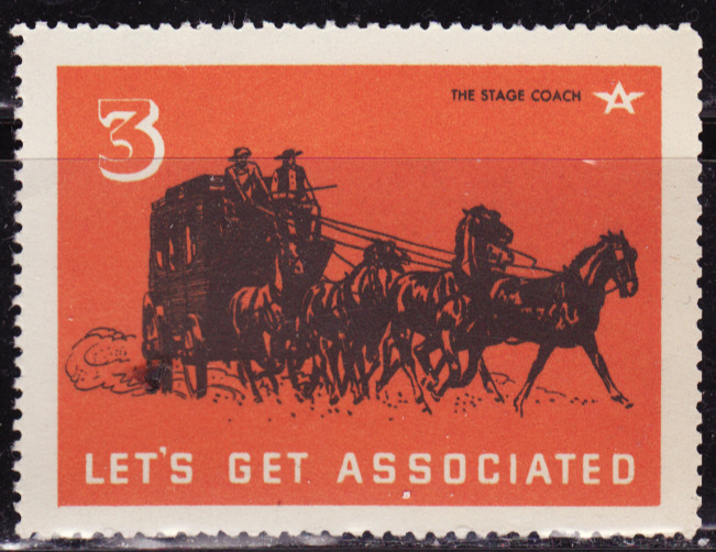 TideWater Oil Co. Lets Get Associated Poster Stamp, #3, The Stage Coach