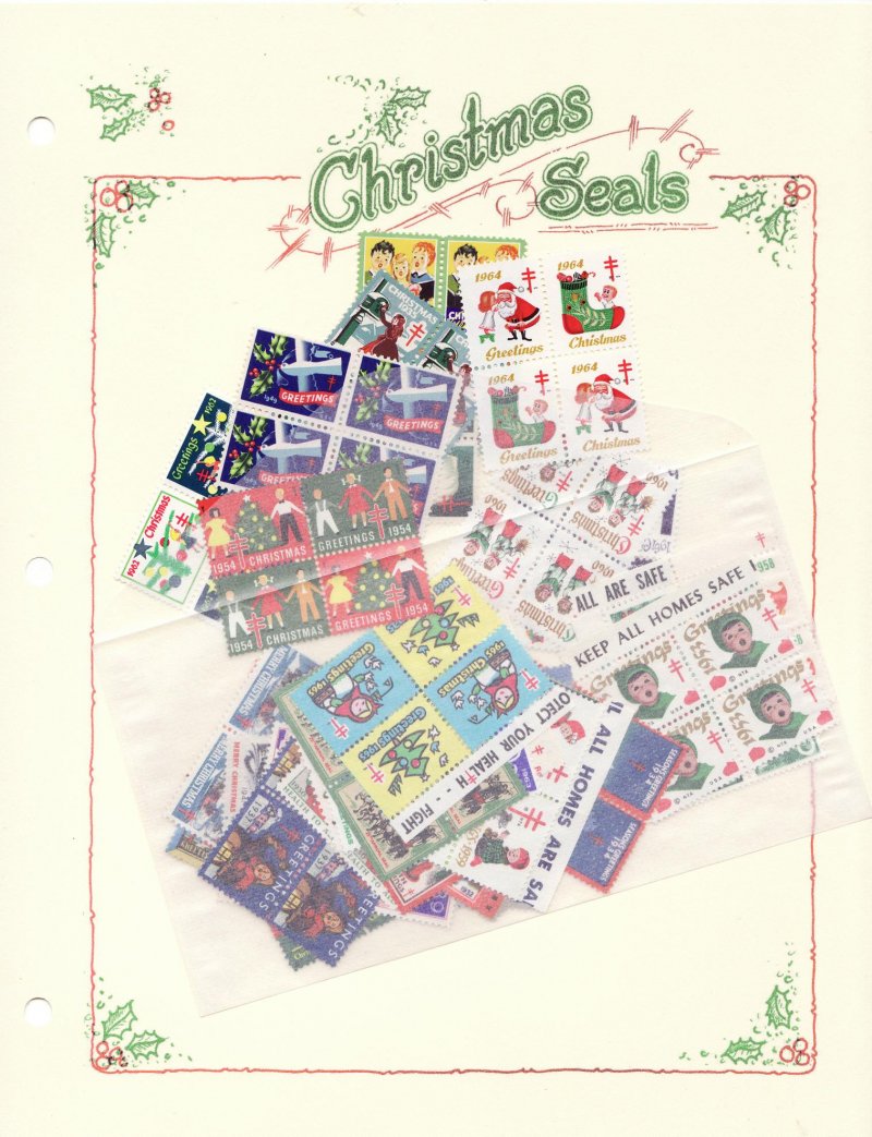 U.S. National Christmas Seal Collection, block/4, 1930-65 with Album Pages