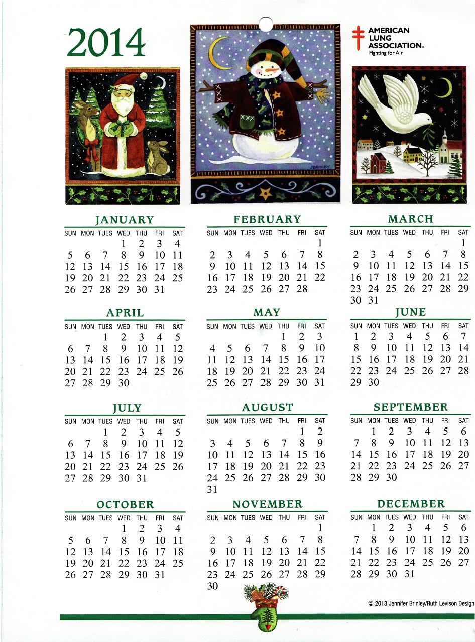 CL113-1, 2014 U.S. Christmas Seals Themed Calendar, CalBrlFY14-01