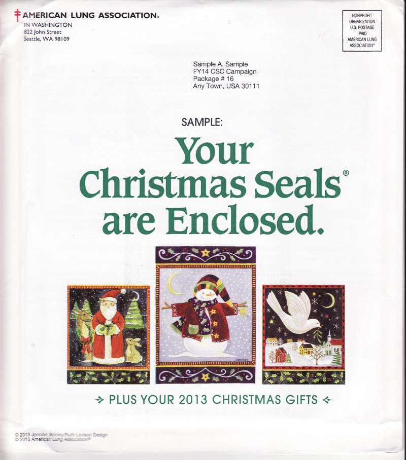   113-1.2pac, 2013 ALA U.S. National Design Christmas TB Seal Packet 