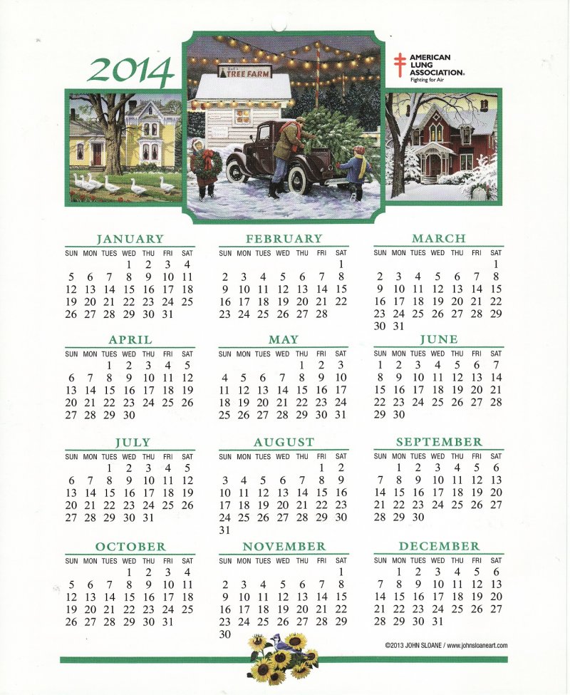 CL113-T1, 2014 U.S. Christmas Seals Themed Calendar, CalSloFY14-07