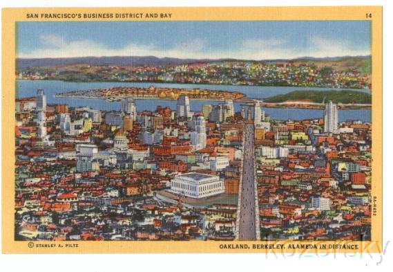 San Francisco's Business District, Linen Postcard