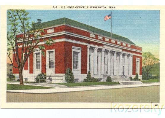 U.S. Post Office, Elizabethton, Tenn. Linen Postcard