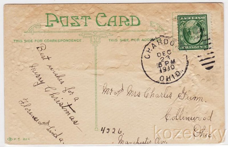 Christmas Postcard 1910 Ohio Postmark