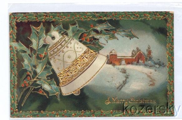Christmas Postcard, Embossed, 1910 Indiana Postmark
