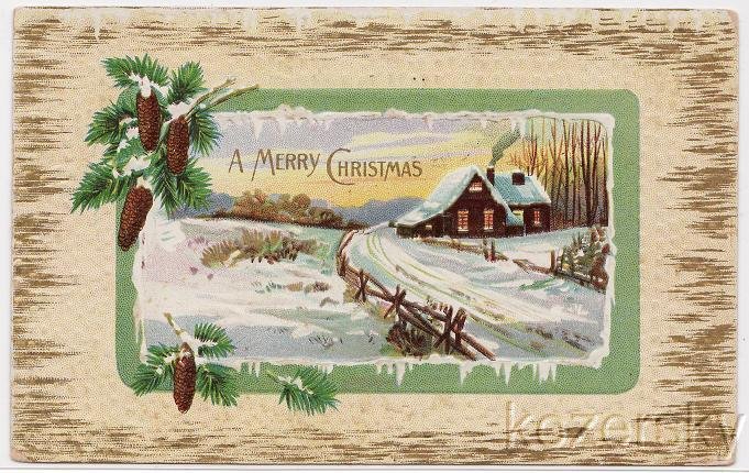 Christmas Postcard, Embossed, 1912 Portland Maine Postmark