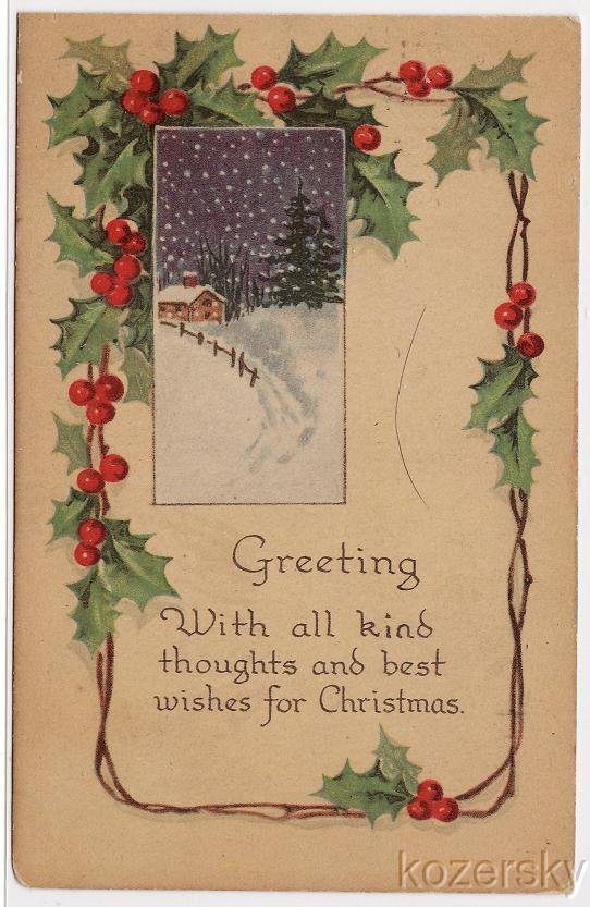 Christmas Postcard, Embossed, 1919 Illinois Postmark