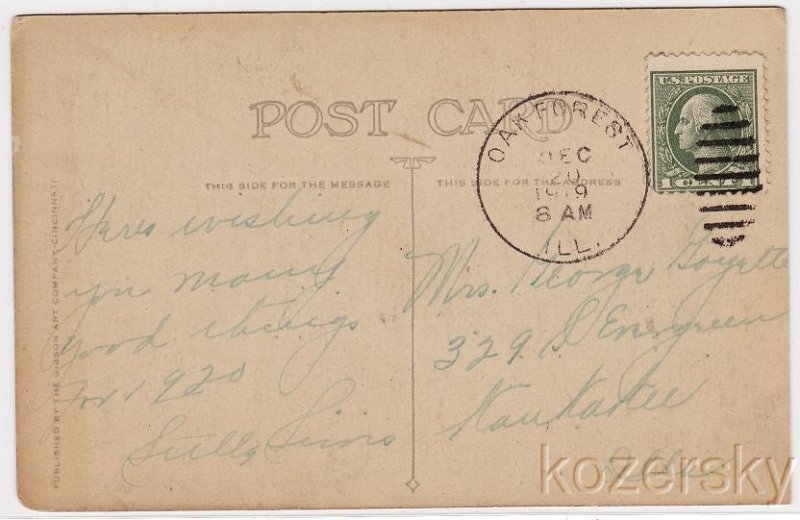 Christmas Postcard, 1919 Illinois Postmark