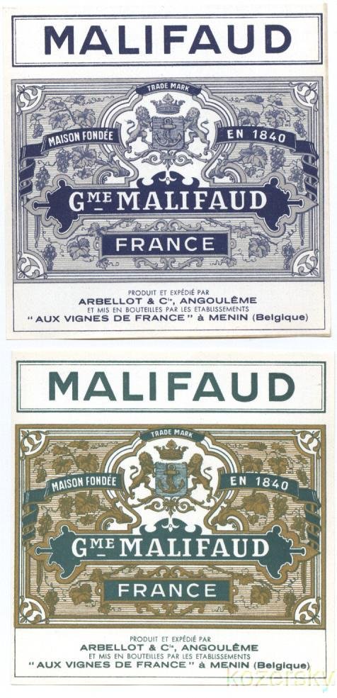 Malifaud French Wine Labels, Set of 2 Labels