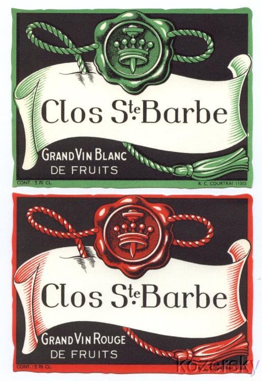 Vintage Clos Ste Barbe French Wine Labels, Set of 2 Labels