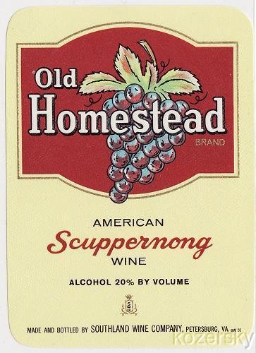 Old Homestead Brand Scuppernong Wine Label