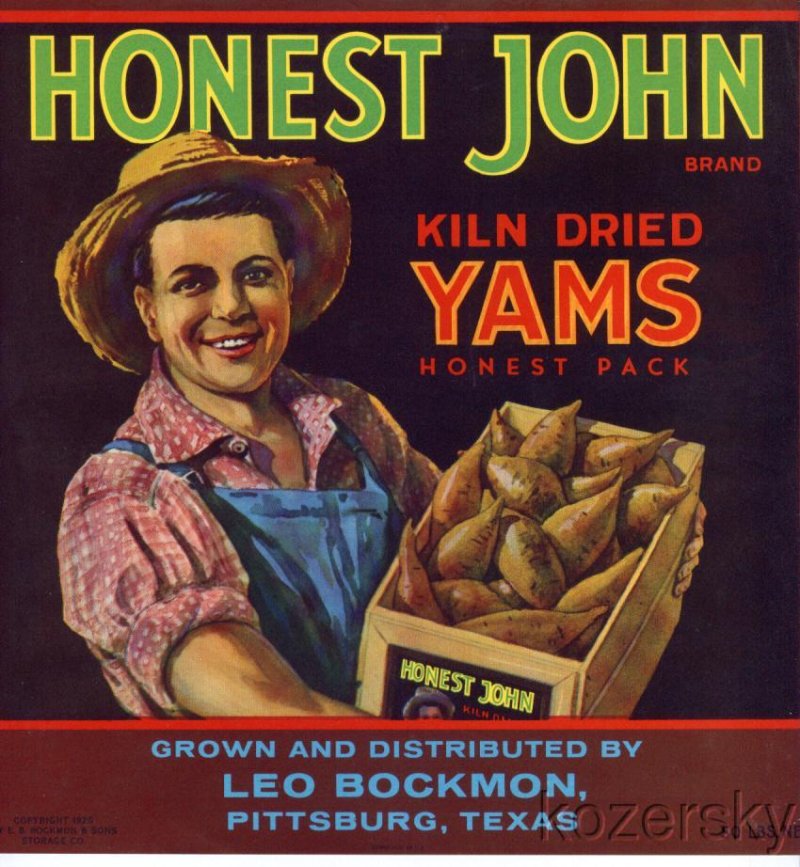 Honest John Brand Vintage Yam Crate Label