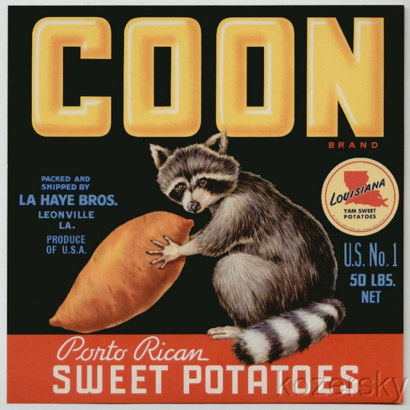 Coon Brand Porto Rican Sweet Potatoes Crate Label