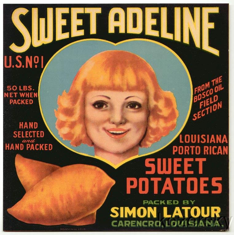 Sweet Adeline Brand Vintage Porto Rican Sweet Potatoes Crate Label