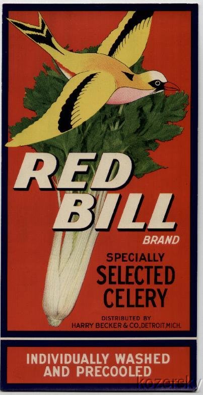 Red Bill Brand Vintage Celery Crate Label