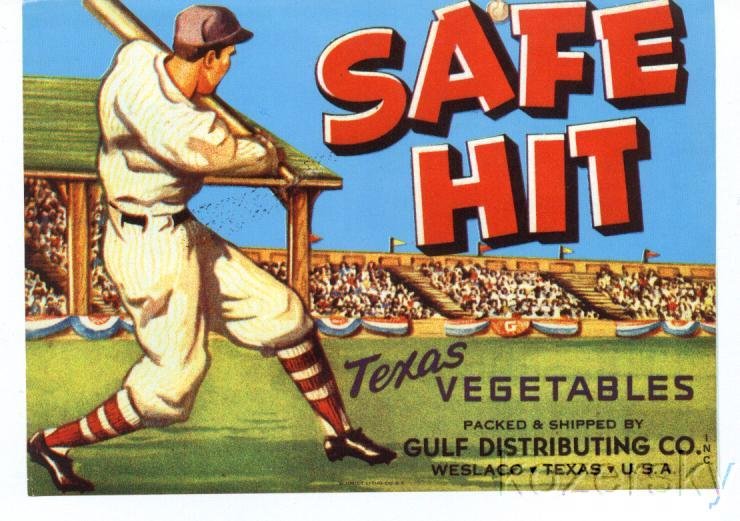 Safe Hit Brand Vintage Vegetable Crate Label