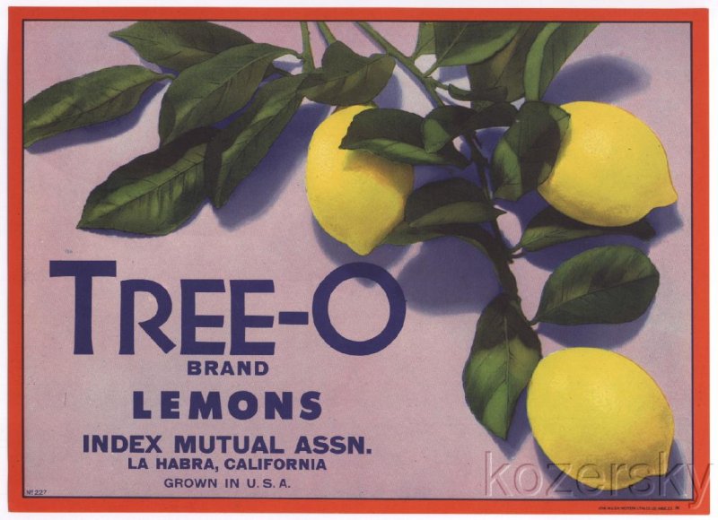 Tree-O Brand Vintage Lemon Crate Label