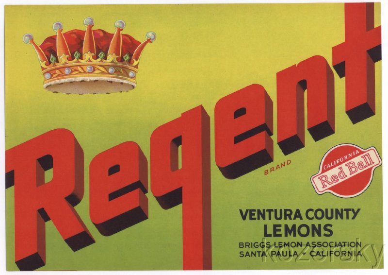 Regent Brand Vintage Lemon Crate Label