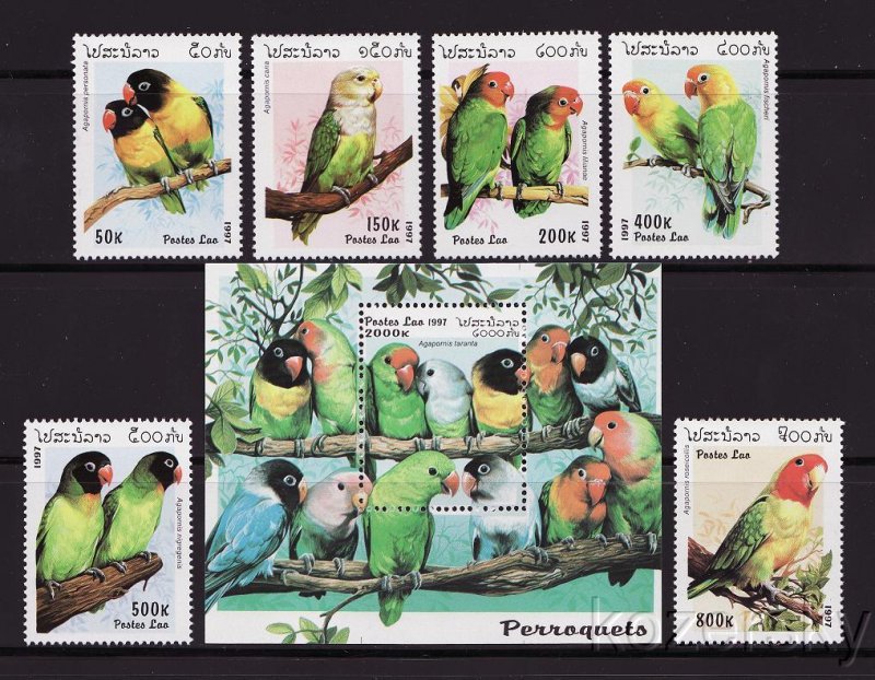 Laos 1312-18, Parrots, Birds, Stamps + S/S, MNH