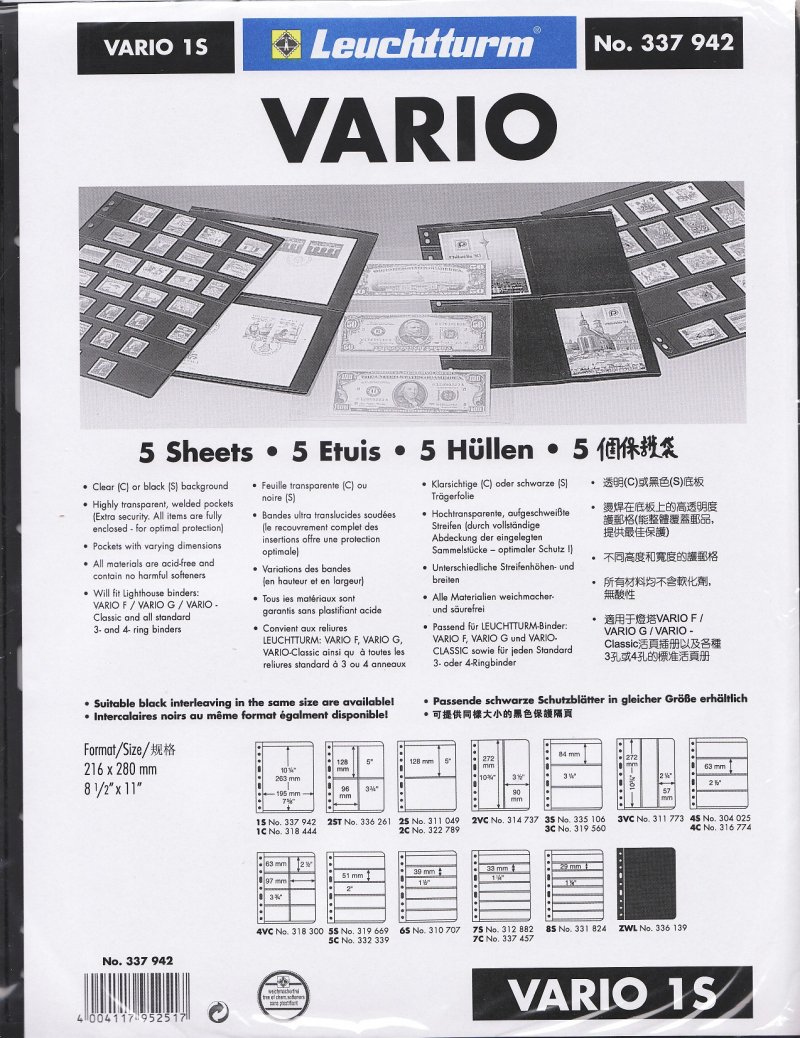 Vario Stamp Stock Sheets, Black, 1 Row