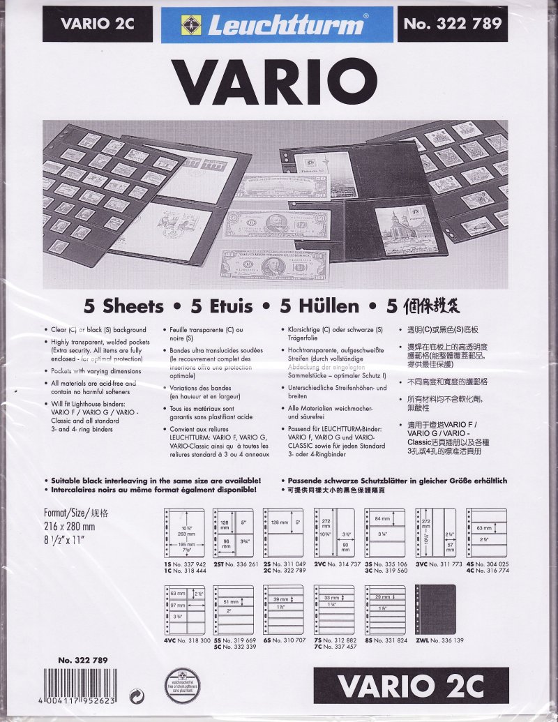 Vario Stamp Stock Sheets, Clear, 2 Row