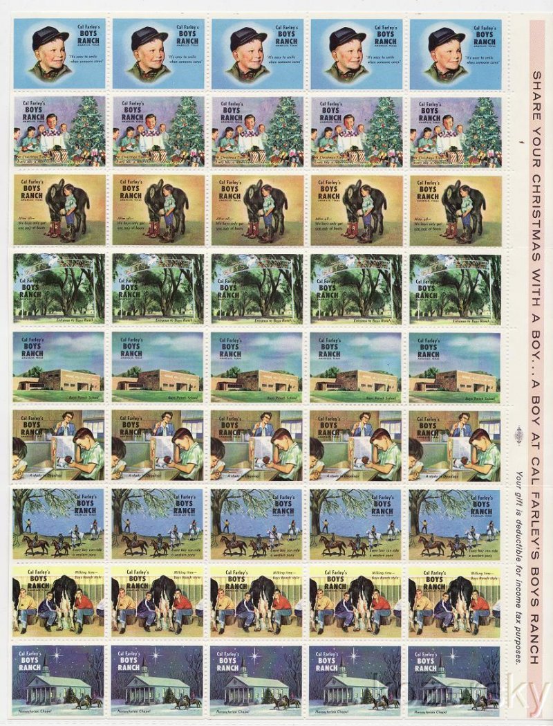 10-Cal Farley 640.11x, 1960 Cal Farley Boys Ranch Charity Seals Sheet