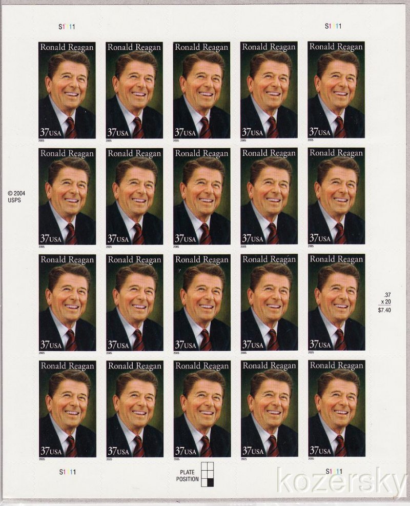 U.S. 3897, Ronald Reagan, Commemorative, Sheet/20, Mint