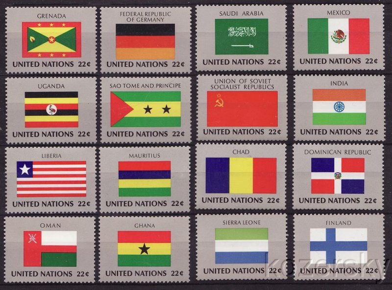UN 450-65, United Nations NY, Flags of 1980 Stamps, MNH