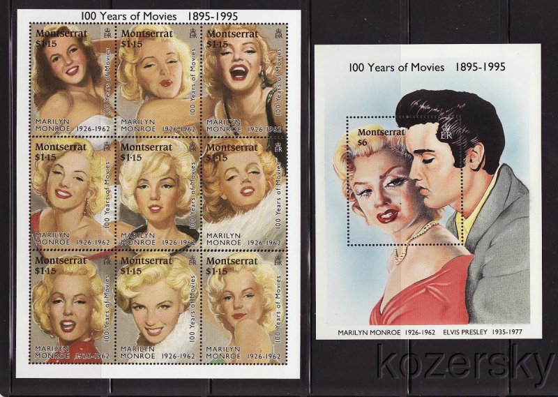 Montserrat 860-61, Montserrat Marilyn Monroe and Elvis Presley Stamps, MNH