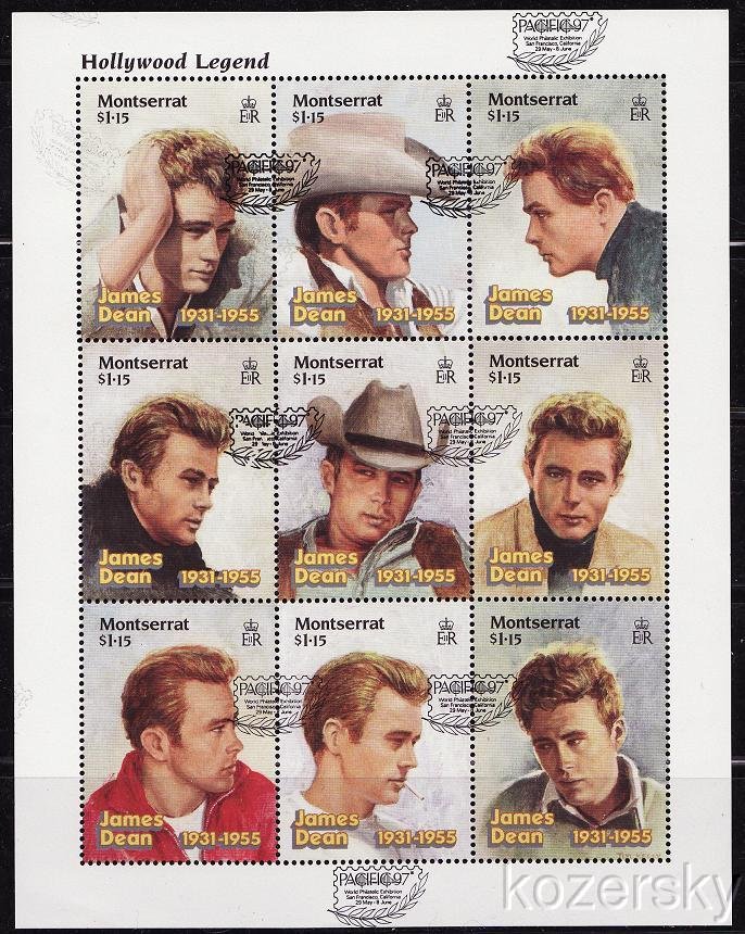 Montserrat 921a-i, James Dean Stamps, Sheet/9, Pacific 97 Overprint