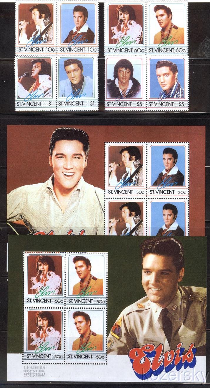 St. Vincent  874-81, American Entertainer Series, Elvis Presley Stamps with S/S