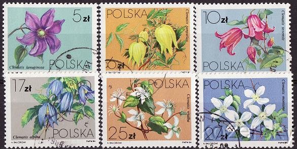 Poland 2610-15, Local Flowers, Clematis Varieties, CTO